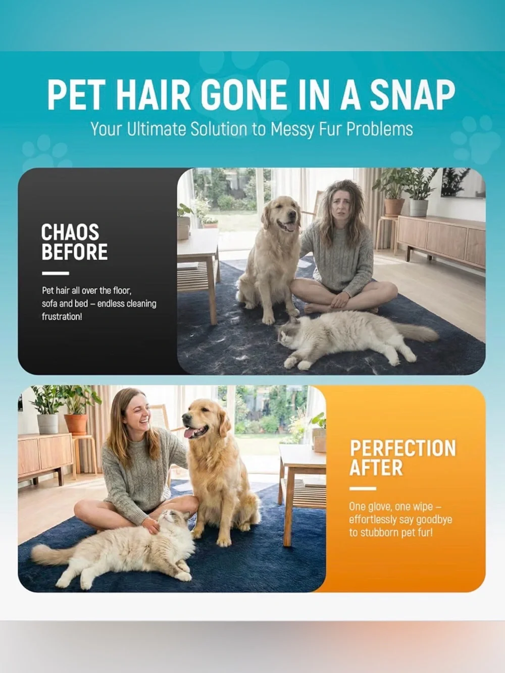 Pet Hair Removal Glove for Cat & Dog Reusable